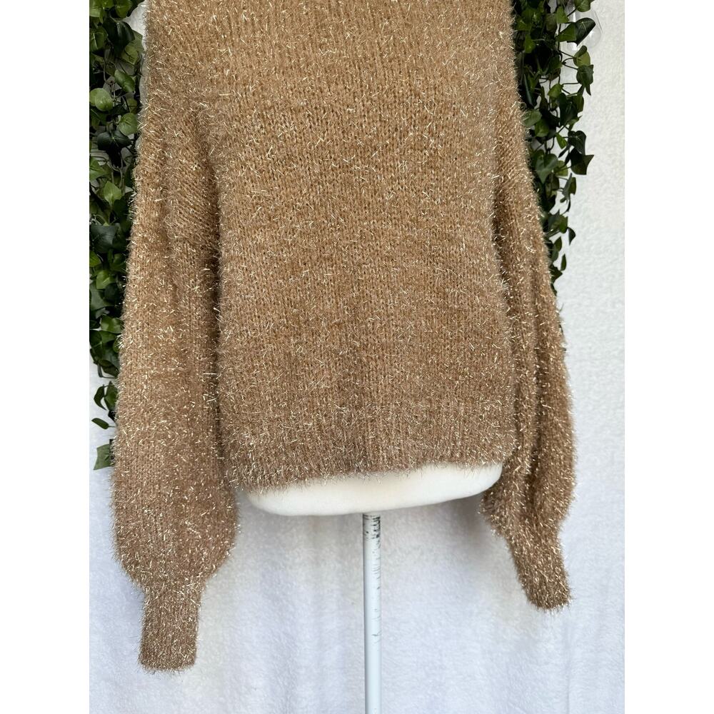 CATO Brown Sparkly Back Bow Balloon Sleeved Sweater Women's Small - Picture 5 of 11